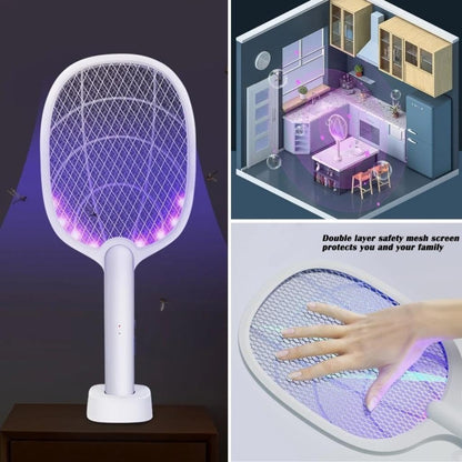 Şarjlı Sinek Öldürücü Masaüstü Standlı, Mor Işık Sinek Kovucu Raket 5w